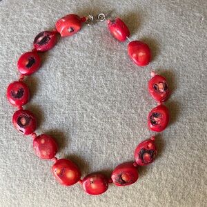 Handmade Red Beaded Necklace - Bold Red Statement coral